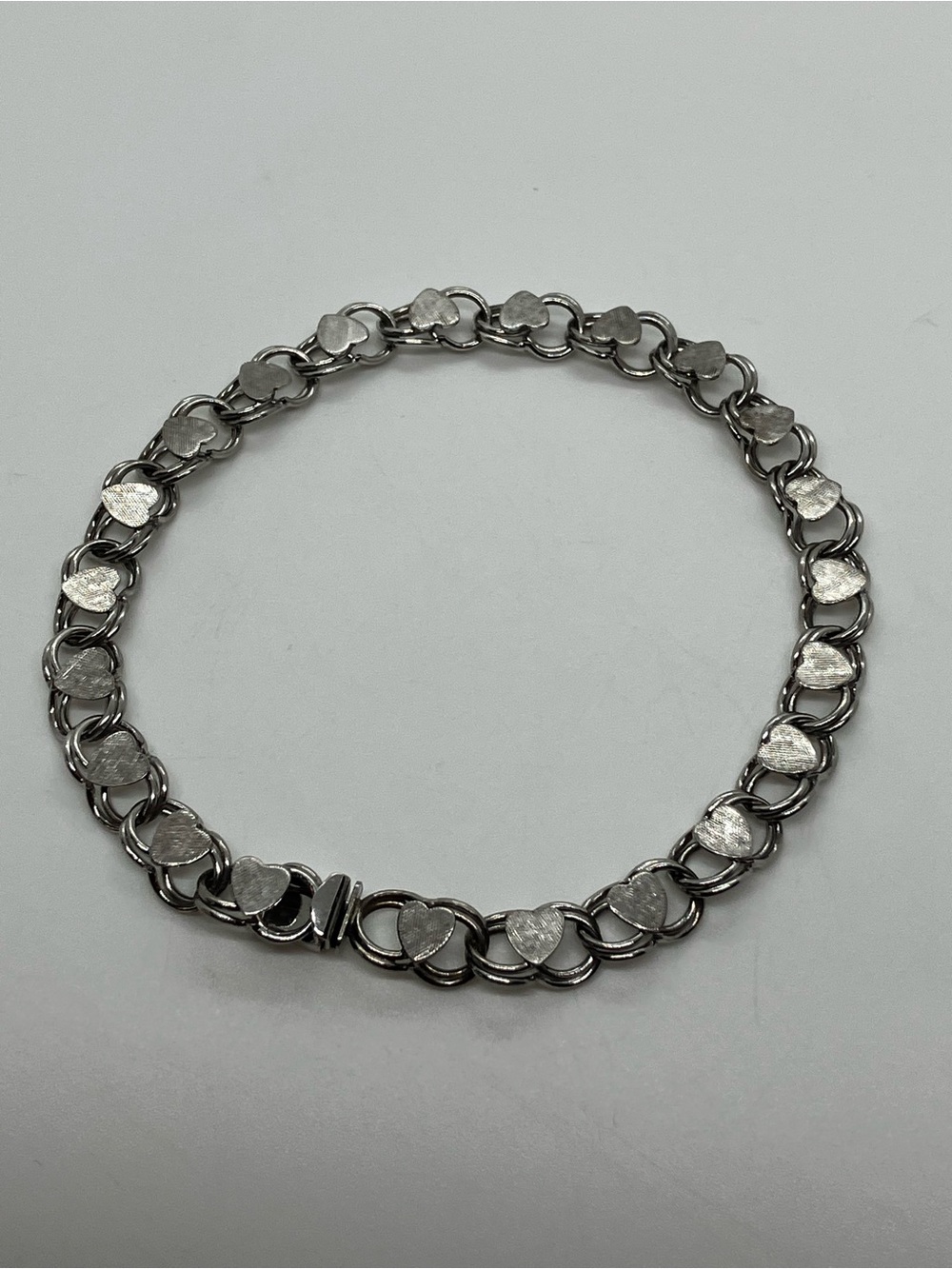 Vtg 925 Sterling Silver Starter Charm Bracelet Heart Link | 8”